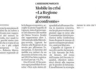 Mobile in crisi. “La Regione è pronta al confronto”. De Poli:”Chiederò indennizzi diretti alle imprese” – Mattino Padova